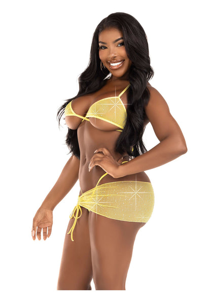 Leg Avenue Mesh top,g-string & sarong YELLOW S/M - 1505