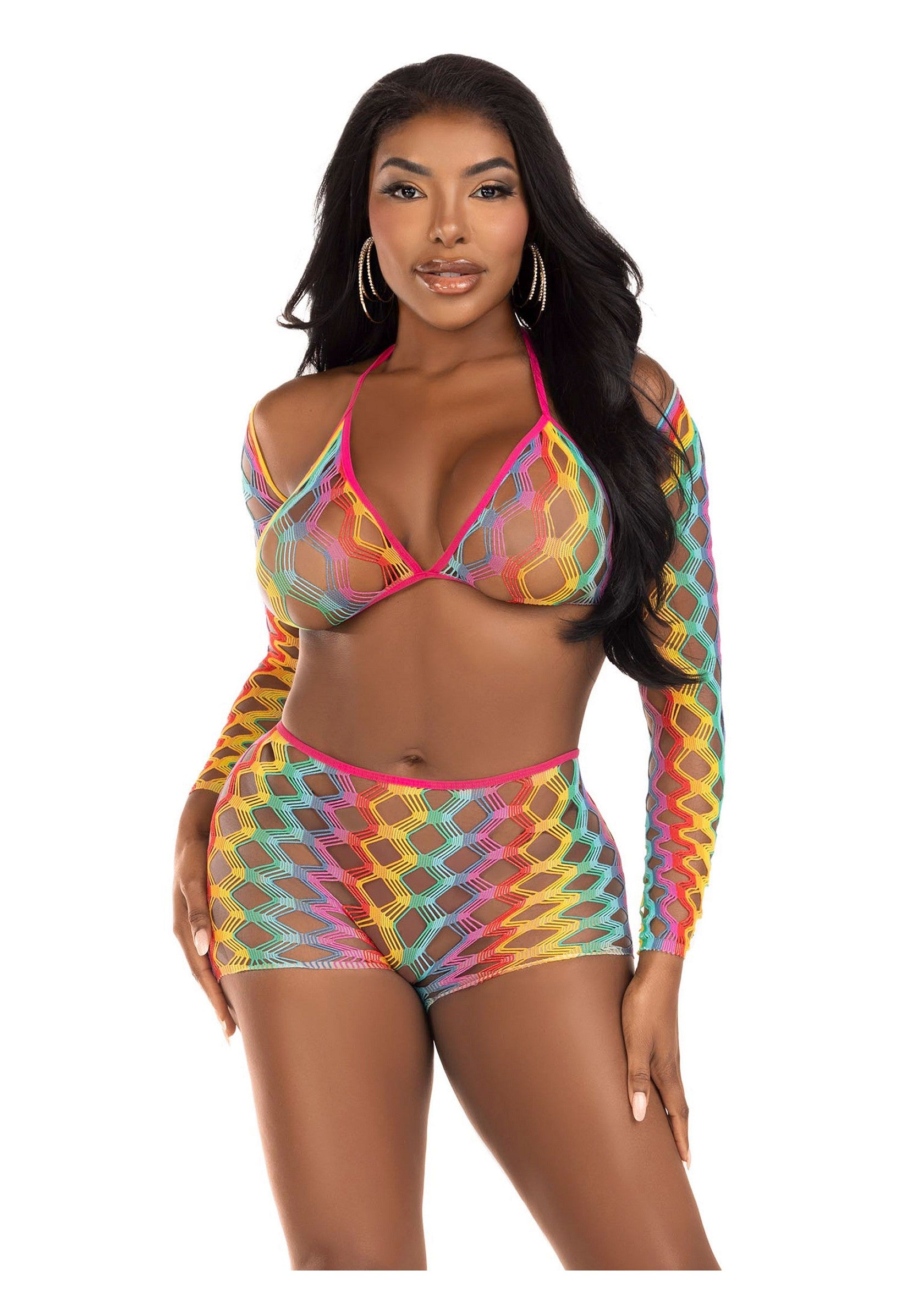 Leg Avenue Rainbow top, shrug & shorts MULTICOLOR O/S - 1512