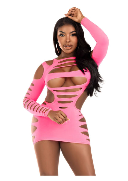 Leg Avenue Shredded cut-out mini dress PINK O/S - 1630