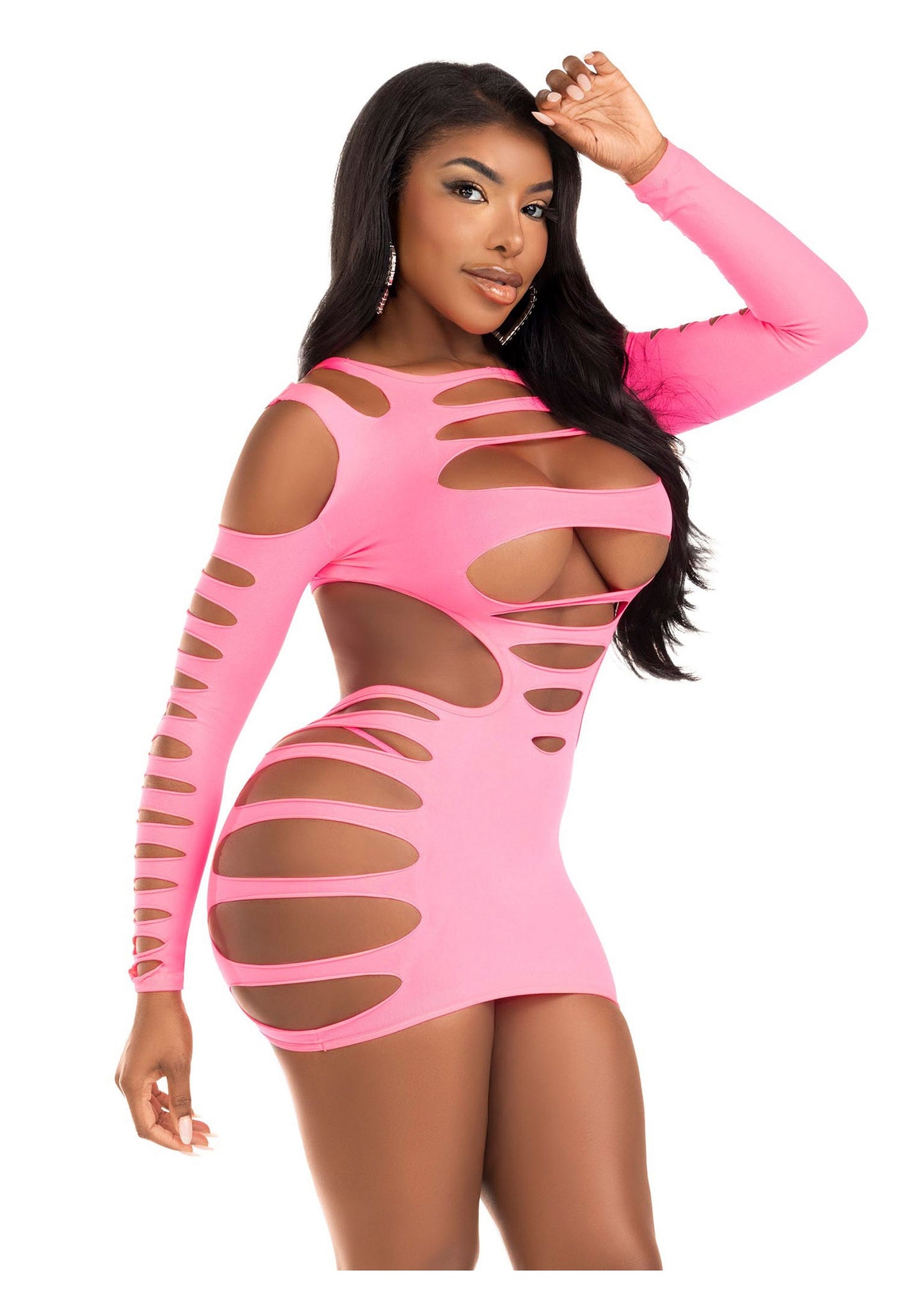 Leg Avenue Shredded cut-out mini dress PINK O/S - 1637