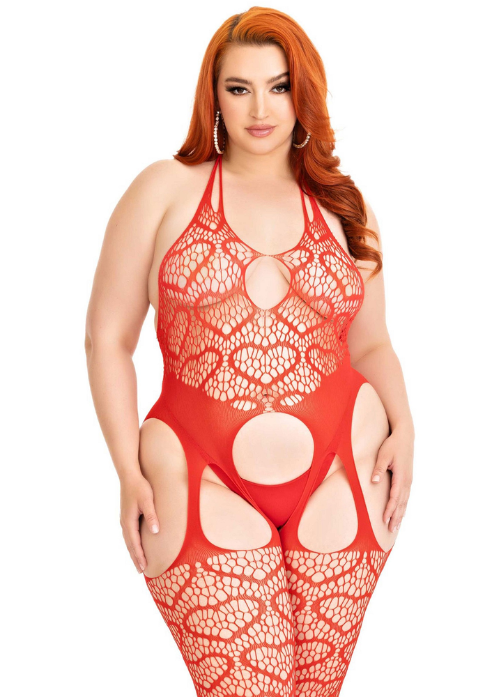 Seamless heart bodystocking RED 1X/2X - 1