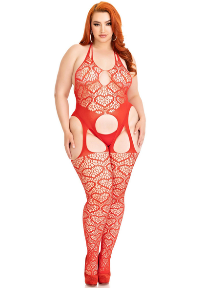 Seamless heart bodystocking RED 1X/2X - 4